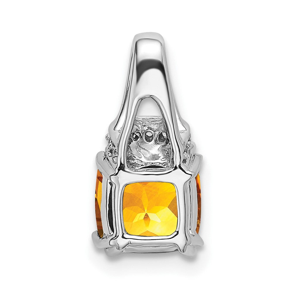 14k White Gold Cushion Citrine and Diamond Pendant-PM7074-CI-004-WA