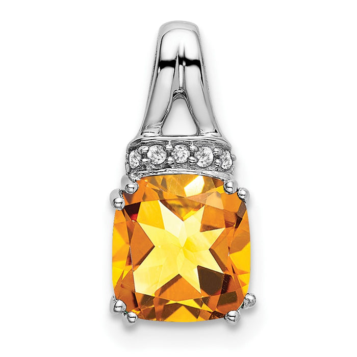14k White Gold Cushion Citrine and Diamond Pendant-PM7074-CI-004-WA