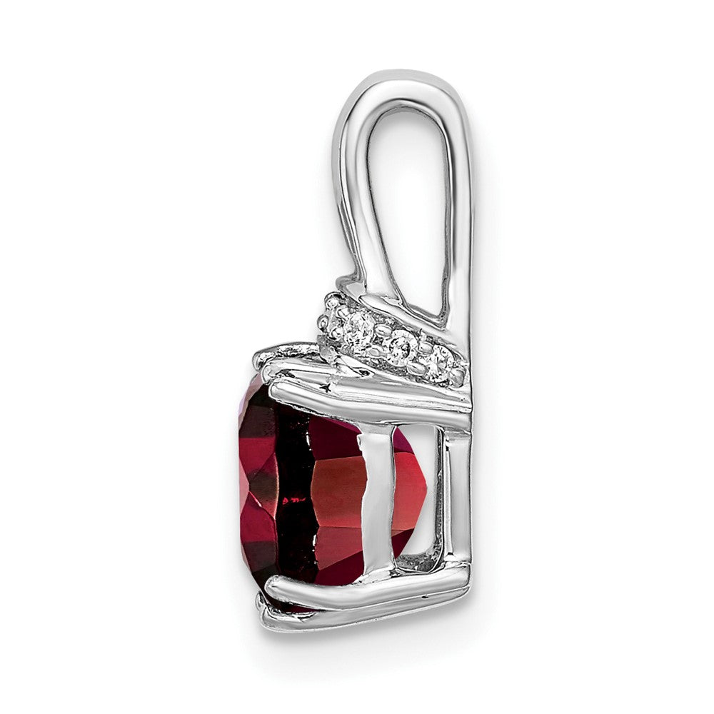 14k White Gold Cushion Garnet and Diamond Pendant-PM7074-GA-004-WA