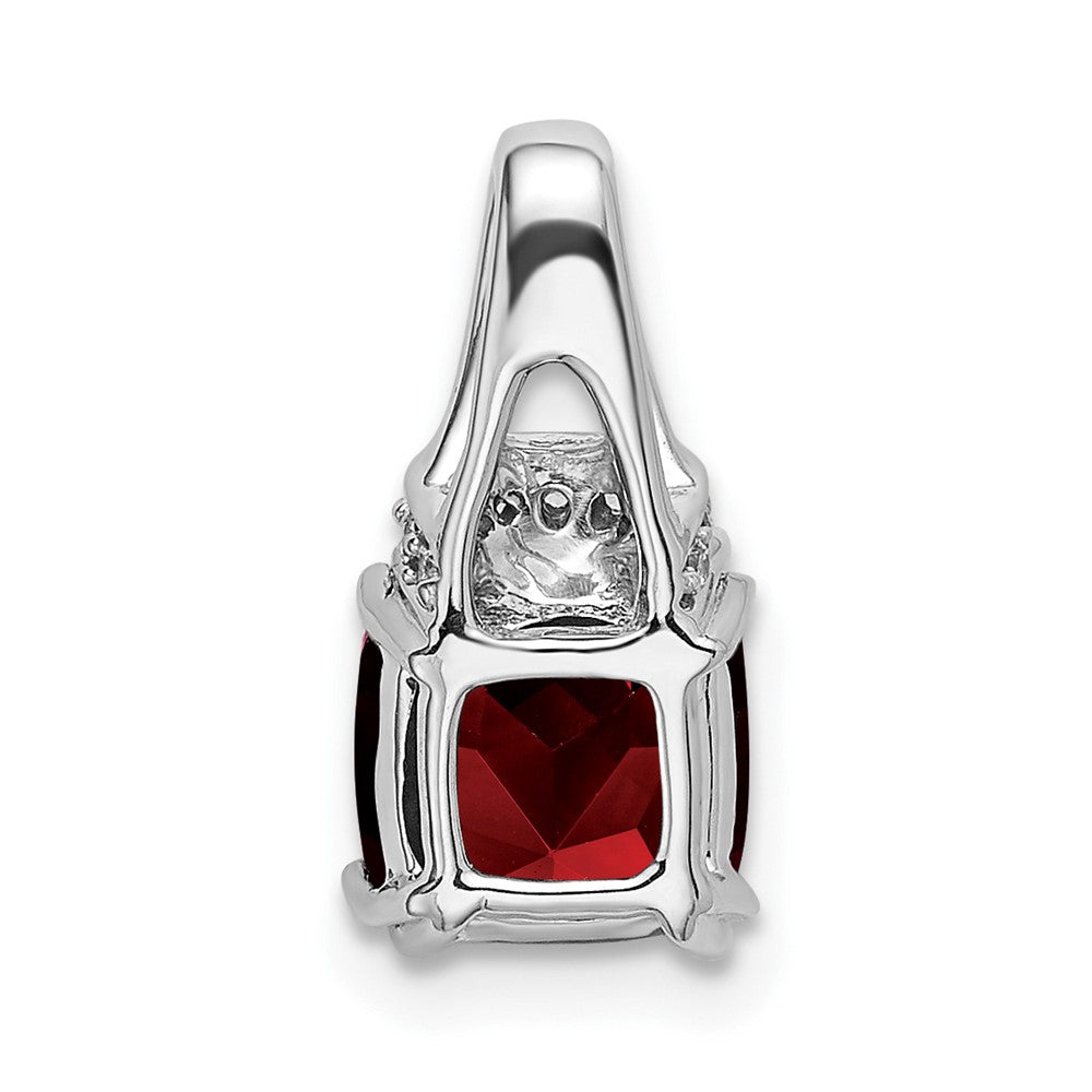 14k White Gold Cushion Garnet and Diamond Pendant-PM7074-GA-004-WA
