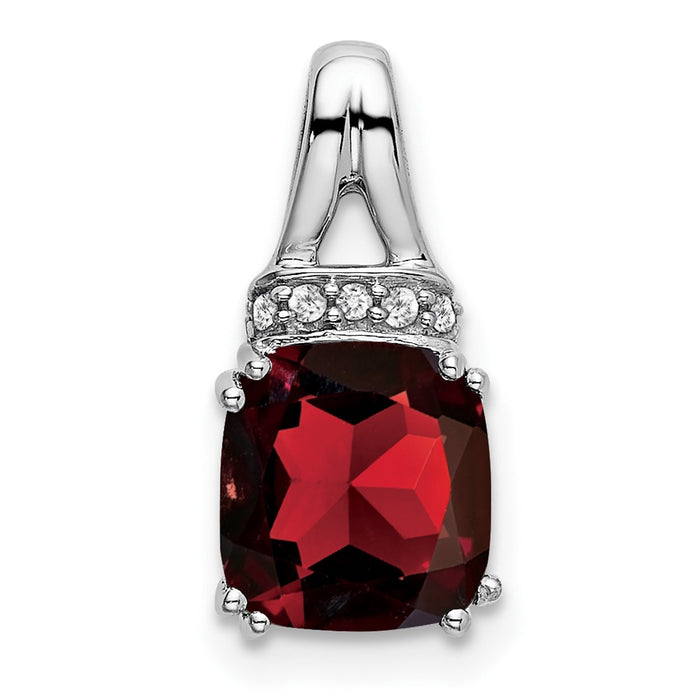 14k White Gold Cushion Garnet and Diamond Pendant-PM7074-GA-004-WA