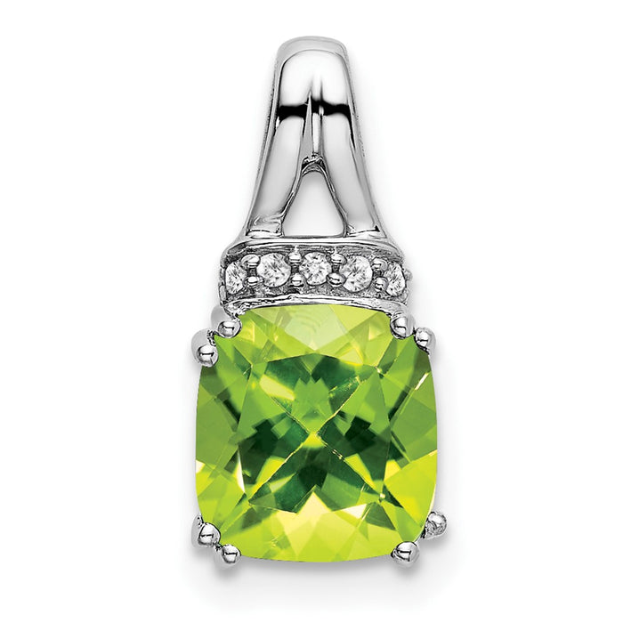 14k White Gold Cushion Peridot and Diamond Pendant-PM7074-PE-004-WA