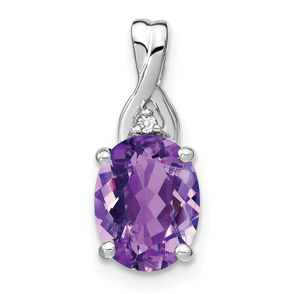 14k White Gold Oval Amethyst and Diamond Pendant-PM7075-AM-001-WA