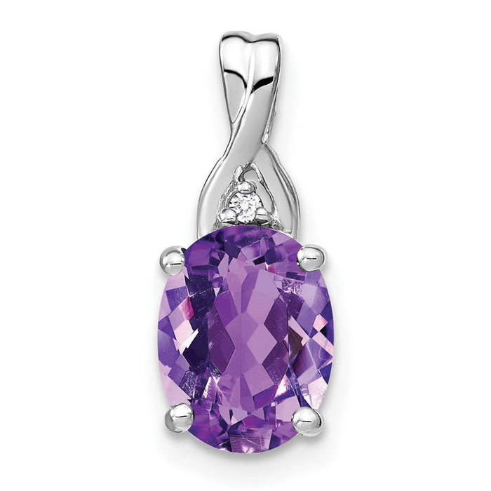 14k White Gold Oval Amethyst and Diamond Pendant-PM7075-AM-001-WA