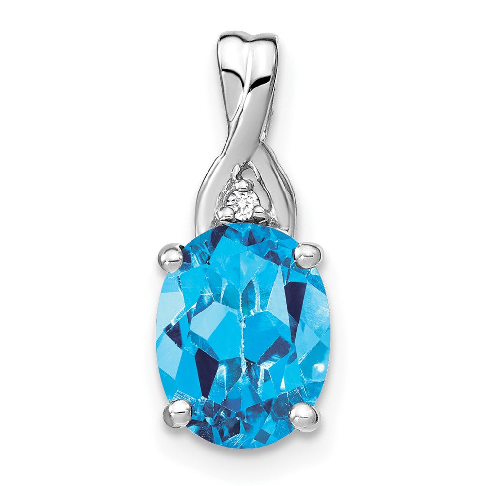 14k White Gold Oval Blue Topaz and Diamond Pendant-PM7075-BT-001-WA