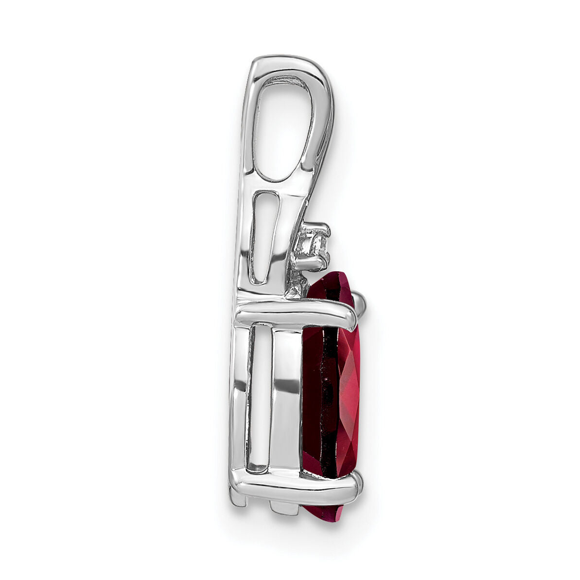 14k White Gold Oval Garnet and Diamond Pendant-PM7075-GA-001-WA
