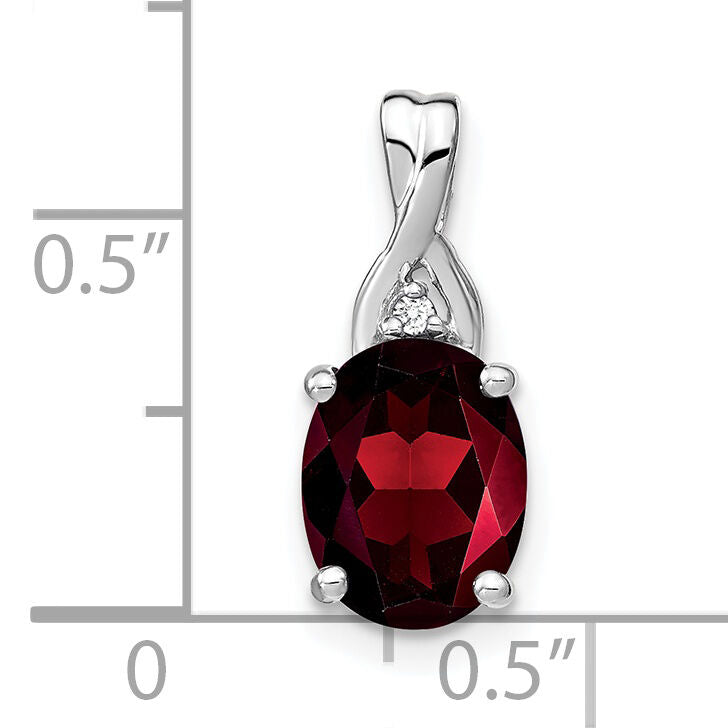 14k White Gold Oval Garnet and Diamond Pendant-PM7075-GA-001-WA