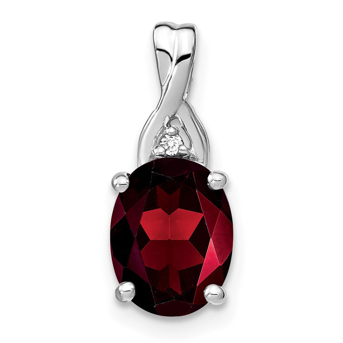 14k White Gold Oval Garnet and Diamond Pendant-PM7075-GA-001-WA