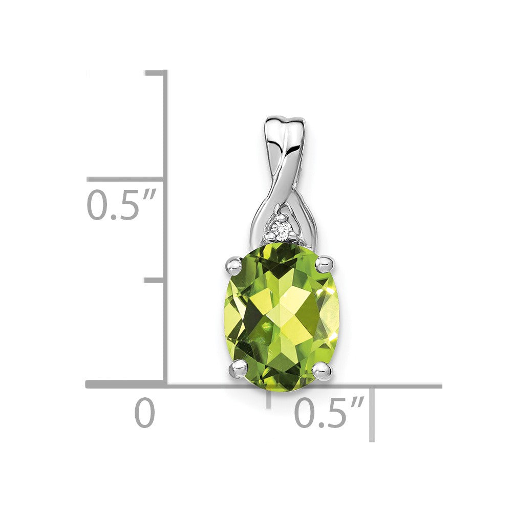 14k White Gold Oval Peridot and Diamond Pendant-PM7075-PE-001-WA