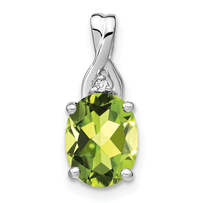 14k White Gold Oval Peridot and Diamond Pendant-PM7075-PE-001-WA