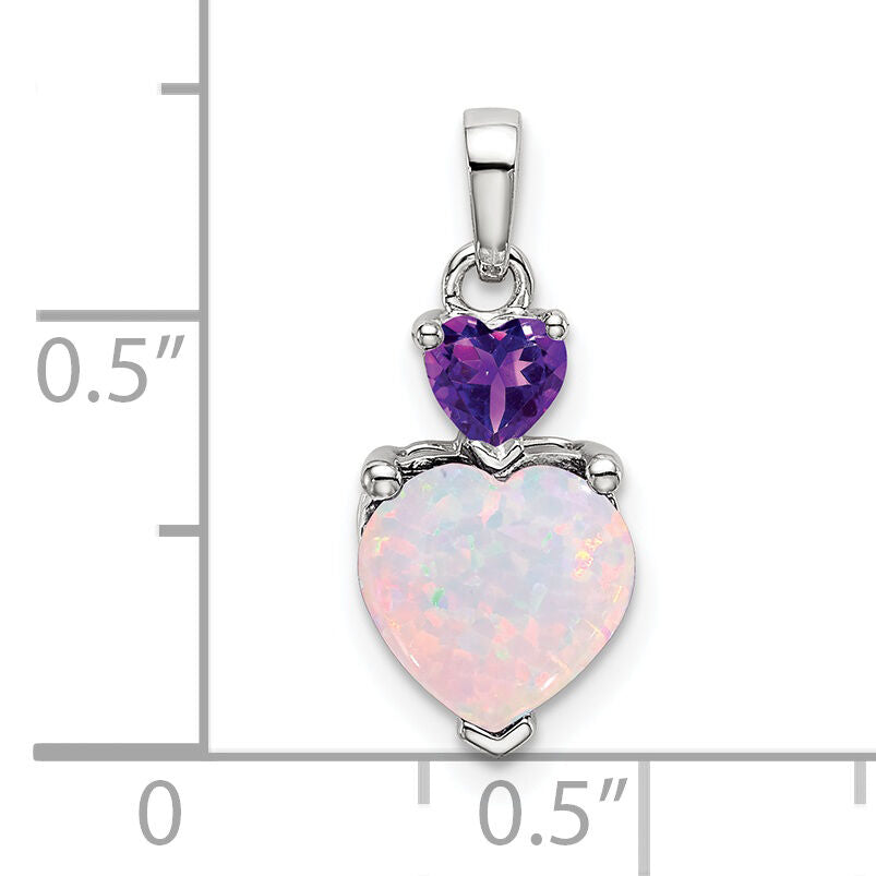 14k White Gold Heart Created Opal and Amethyst Pendant-PM7076-OP/AM-W