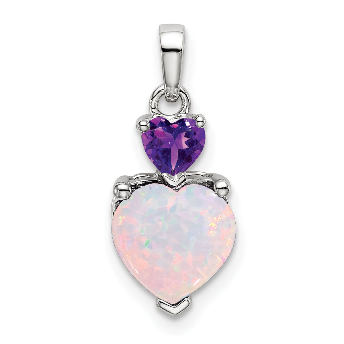 14k White Gold Heart Created Opal and Amethyst Pendant-PM7076-OP/AM-W