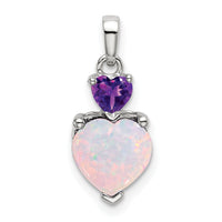 14k White Gold Heart Created Opal and Amethyst Pendant-PM7076-OP/AM-W
