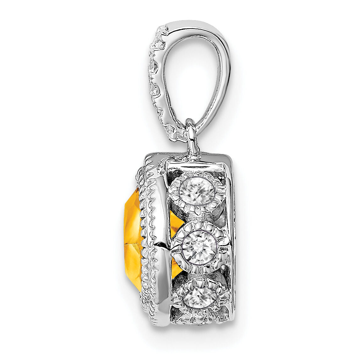 14k White Gold Cushion Citrine and Diamond Pendant-PM7092-CI-021-WA