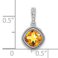 14k White Gold Cushion Citrine and Diamond Pendant-PM7092-CI-021-WA