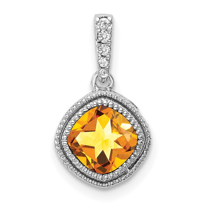 14k White Gold Cushion Citrine and Diamond Pendant-PM7092-CI-021-WA