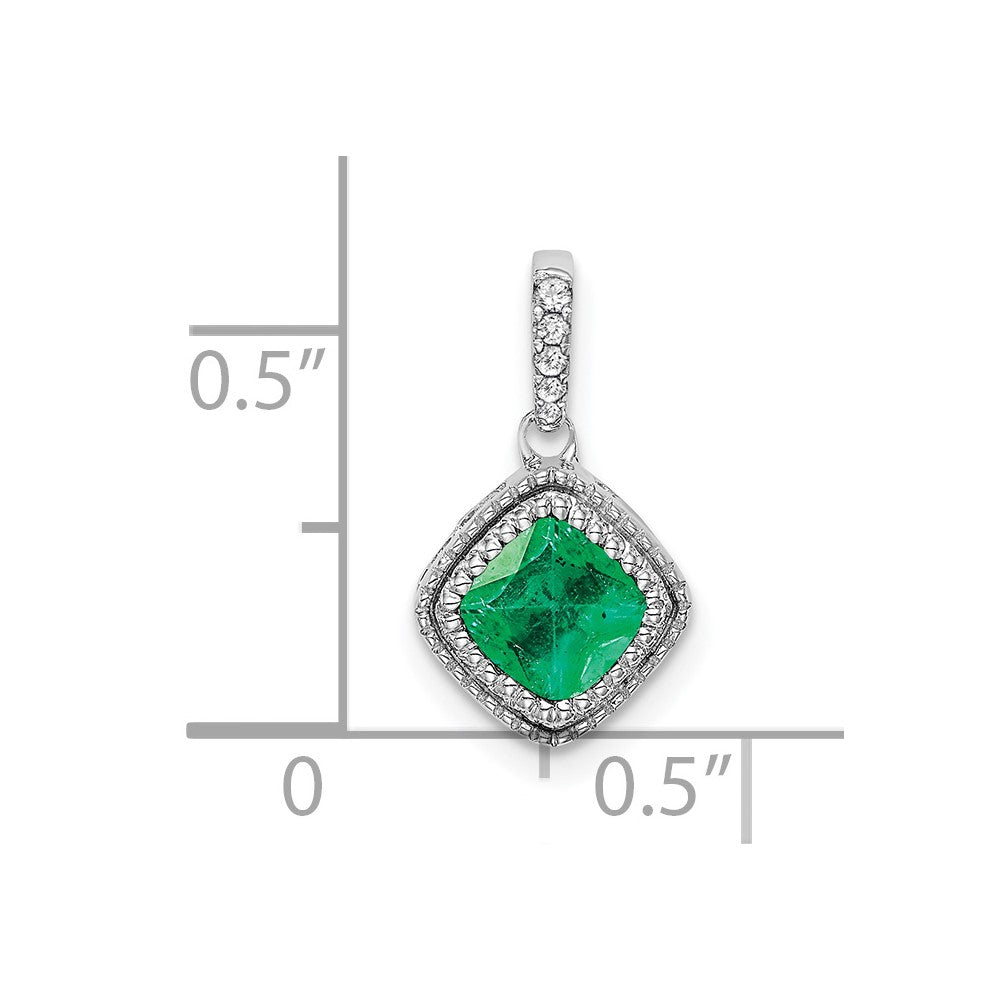 14k White Gold Cushion Emerald and Diamond Pendant-PM7092-EM-013-WA