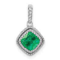 14k White Gold Cushion Emerald and Diamond Pendant-PM7092-EM-013-WA