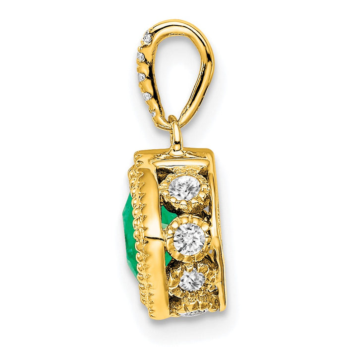 14k Cushion Emerald and Diamond Pendant-PM7092-EM-013-YA