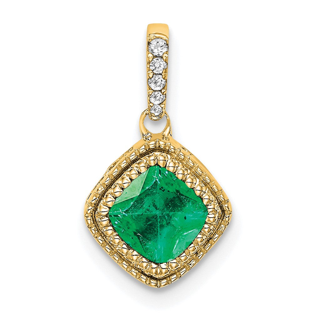 14k Cushion Emerald and Diamond Pendant-PM7092-EM-013-YA