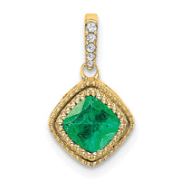 14k Cushion Emerald and Diamond Pendant-PM7092-EM-013-YA