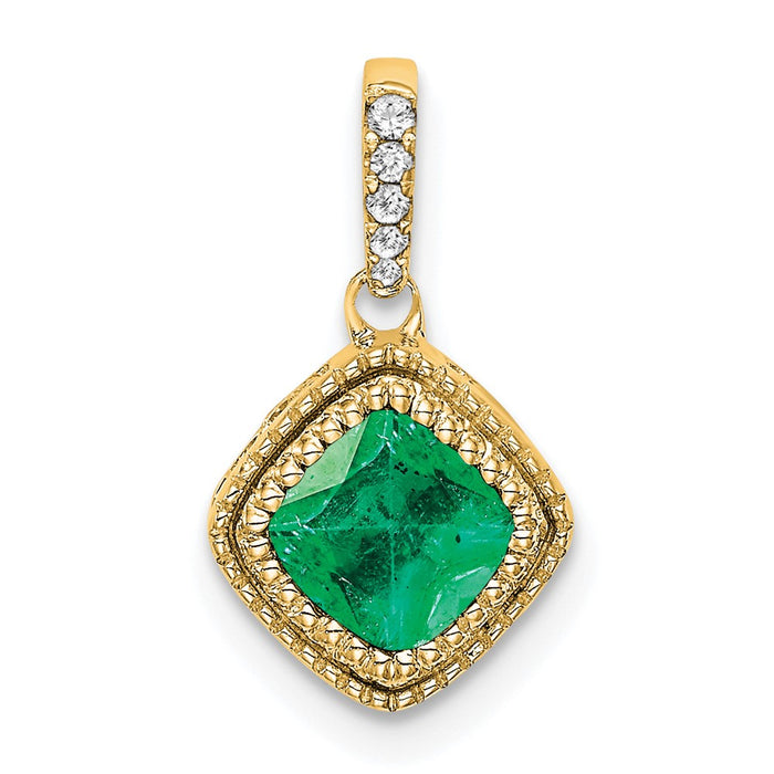 14k Cushion Emerald and Diamond Pendant-PM7092-EM-013-YA