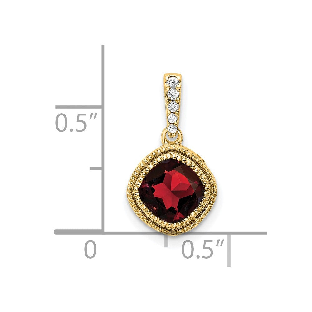 14k Cushion Garnet and Diamond Pendant-PM7092-GA-021-YA