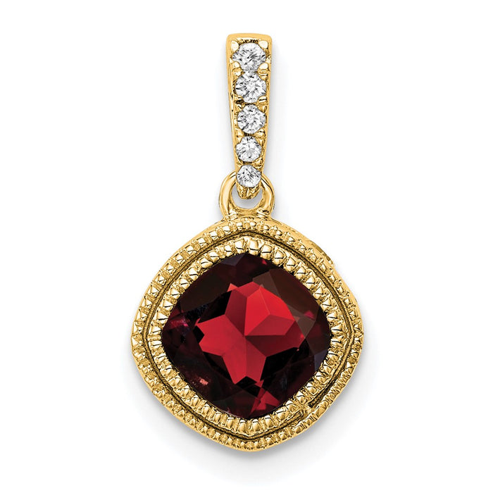 14k Cushion Garnet and Diamond Pendant-PM7092-GA-021-YA