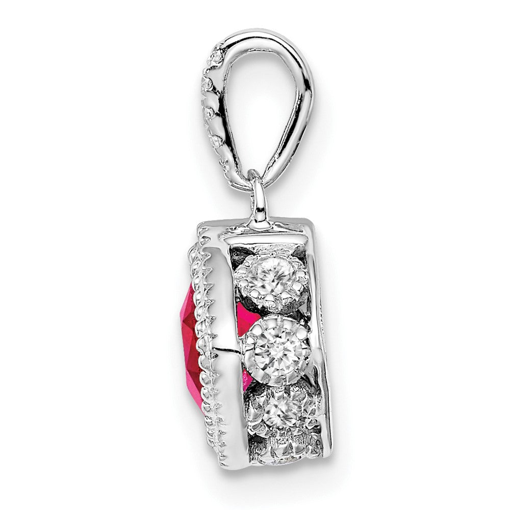 14k White Gold Cushion Ruby and Diamond Pendant-PM7092-RU-013-WA