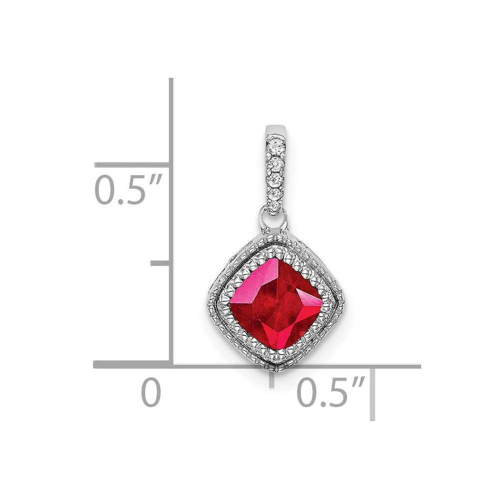 14k White Gold Cushion Ruby and Diamond Pendant-PM7092-RU-013-WA