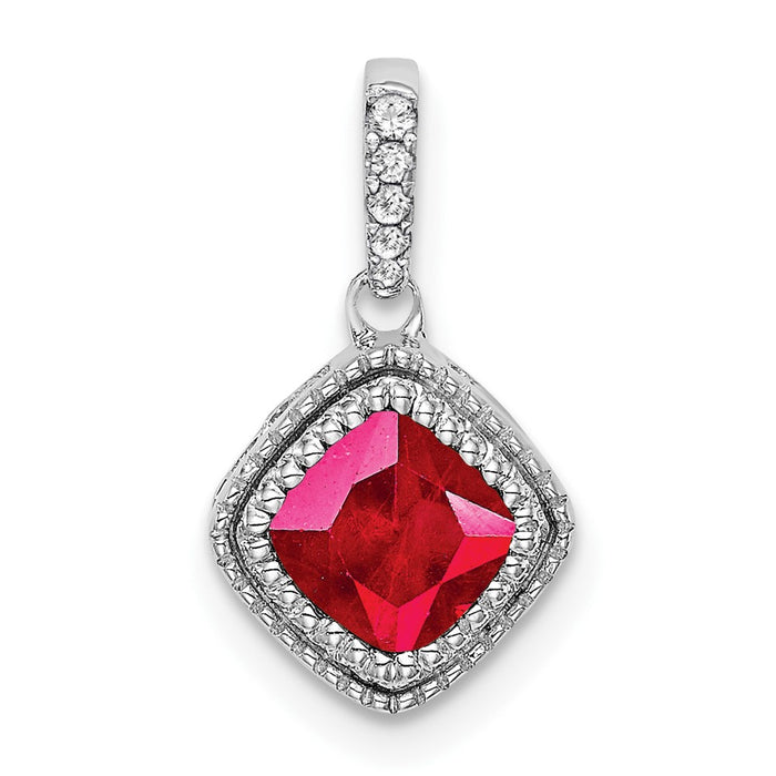 14k White Gold Cushion Ruby and Diamond Pendant-PM7092-RU-013-WA
