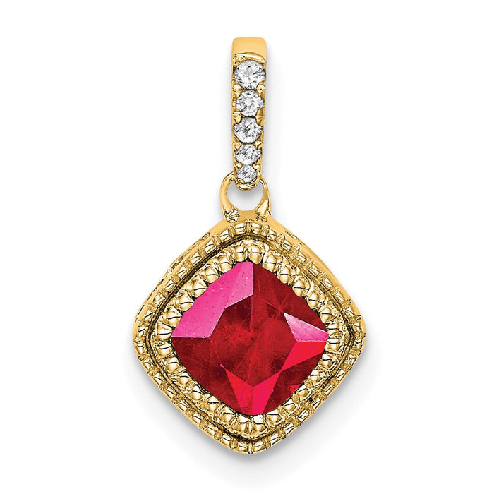 14k Cushion Ruby and Diamond Pendant-PM7092-RU-013-YA