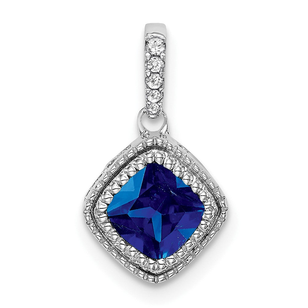 14k White Gold Cushion Sapphire and Diamond Pendant-PM7092-SA-013-WA
