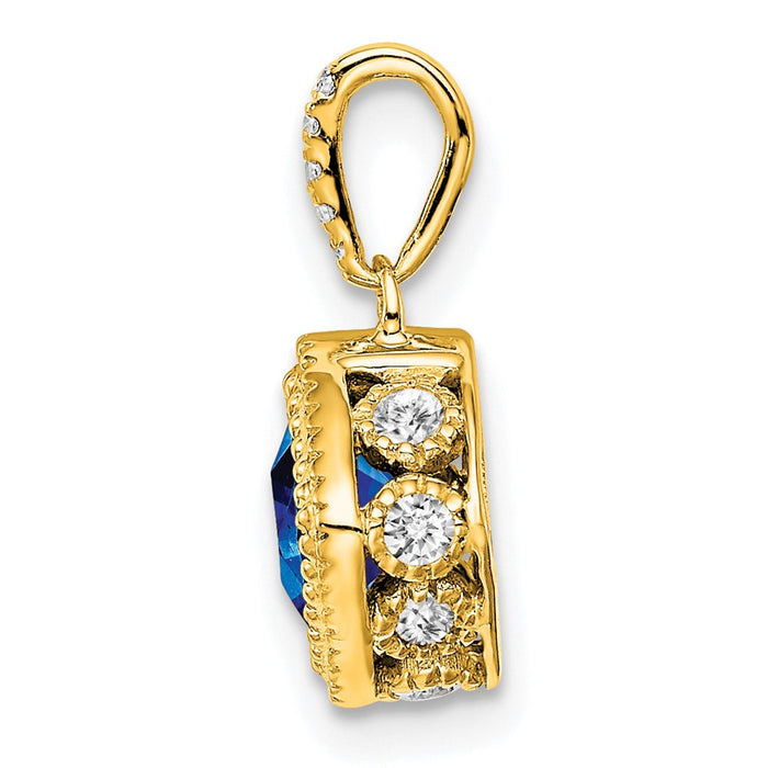 14k Cushion  Sapphire and Diamond Pendant-PM7092-SA-013-YA