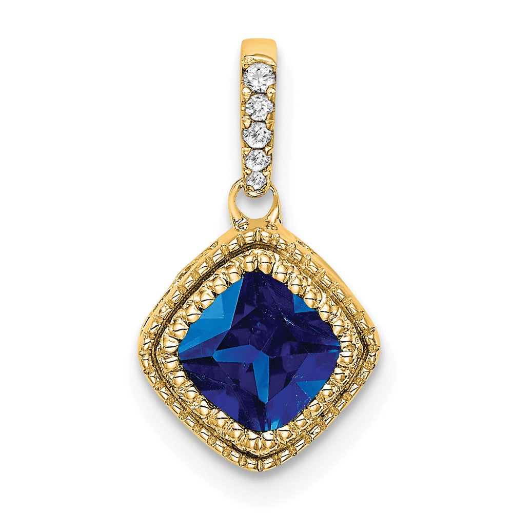 14k Cushion  Sapphire and Diamond Pendant-PM7092-SA-013-YA