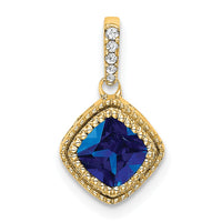 14k Cushion  Sapphire and Diamond Pendant-PM7092-SA-013-YA