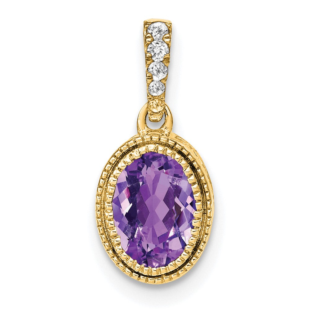 14k Oval Amethyst and Diamond Pendant-PM7093-AM-020-YA