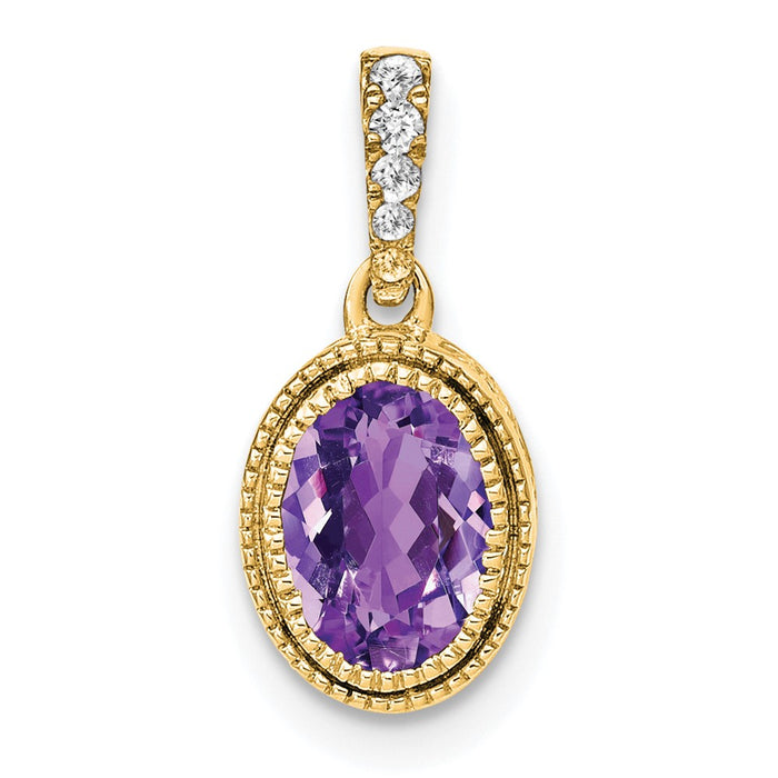 14k Oval Amethyst and Diamond Pendant-PM7093-AM-020-YA