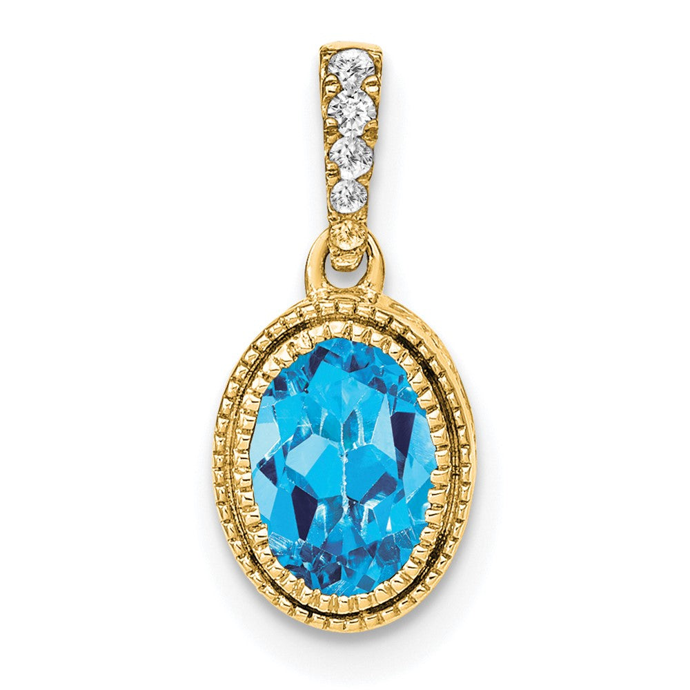 14k Oval Blue Topaz and Diamond Pendant-PM7093-BT-020-YA