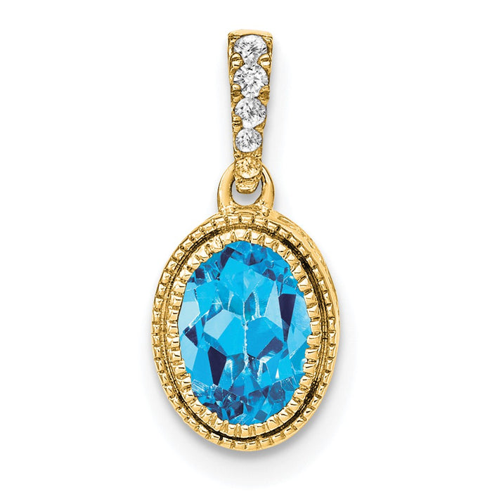 14k Oval Blue Topaz and Diamond Pendant-PM7093-BT-020-YA