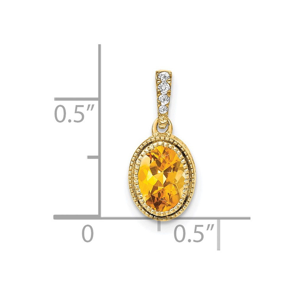14k Oval Citrine and Diamond Pendant-PM7093-CI-020-YA