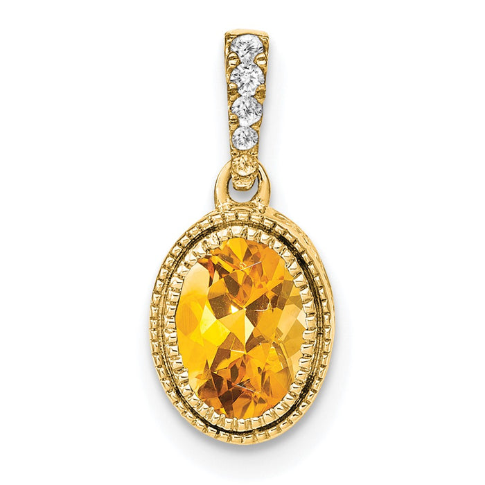 14k Oval Citrine and Diamond Pendant-PM7093-CI-020-YA