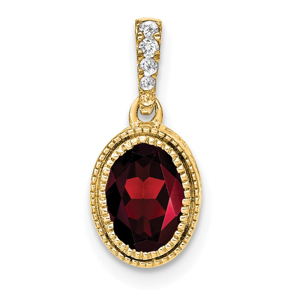 14k Oval Garnet and Diamond Pendant-PM7093-GA-020-YA