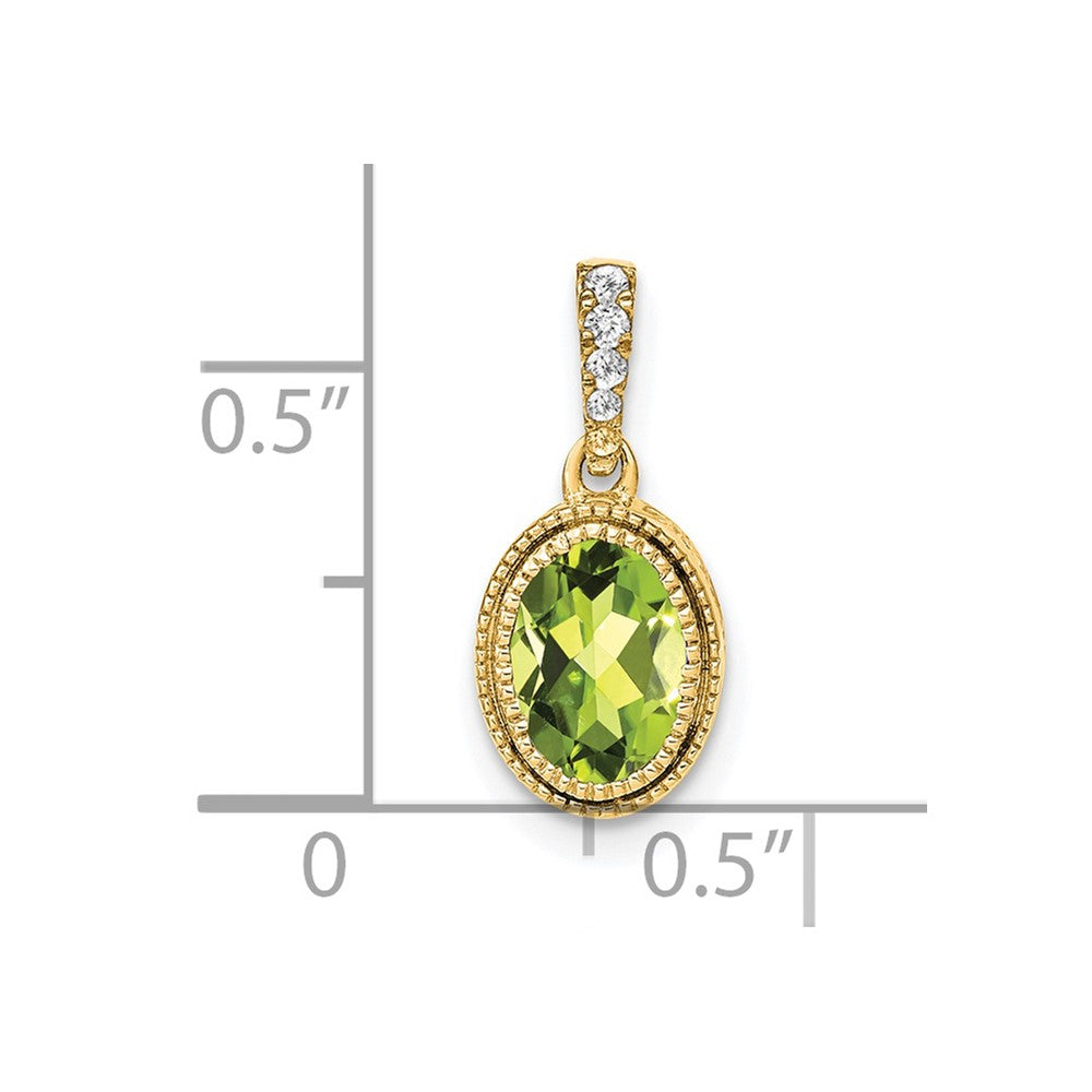 14k Oval Peridot and Diamond Pendant-PM7093-PE-020-YA