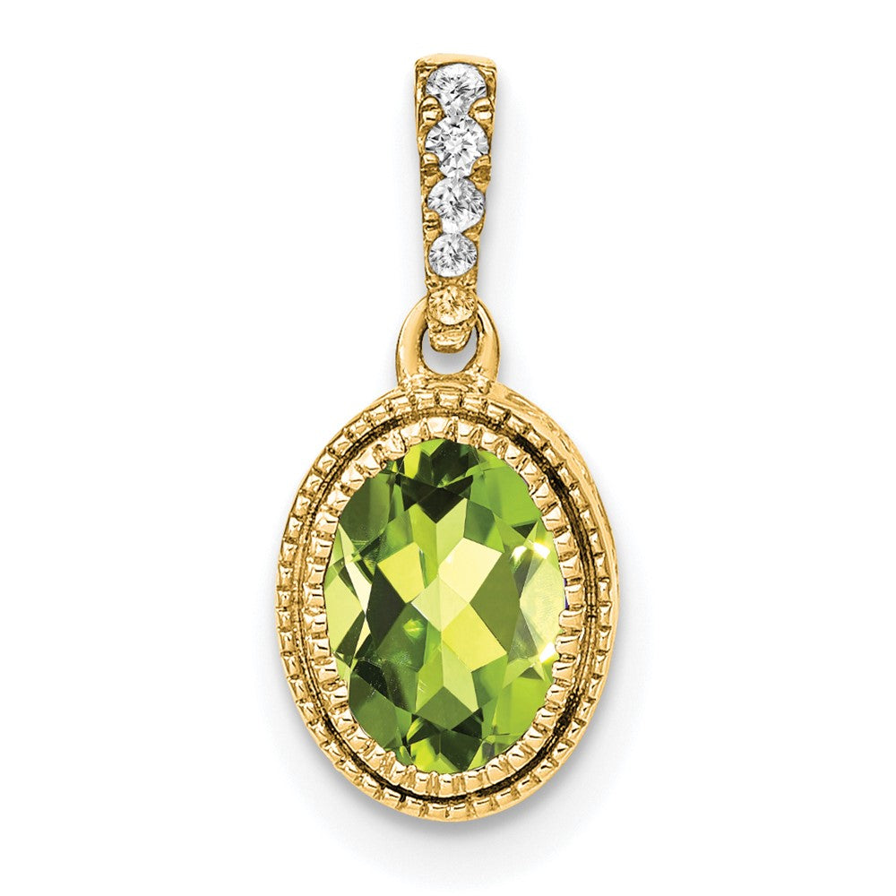 14k Oval Peridot and Diamond Pendant-PM7093-PE-020-YA