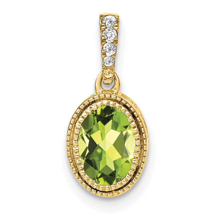 14k Oval Peridot and Diamond Pendant-PM7093-PE-020-YA
