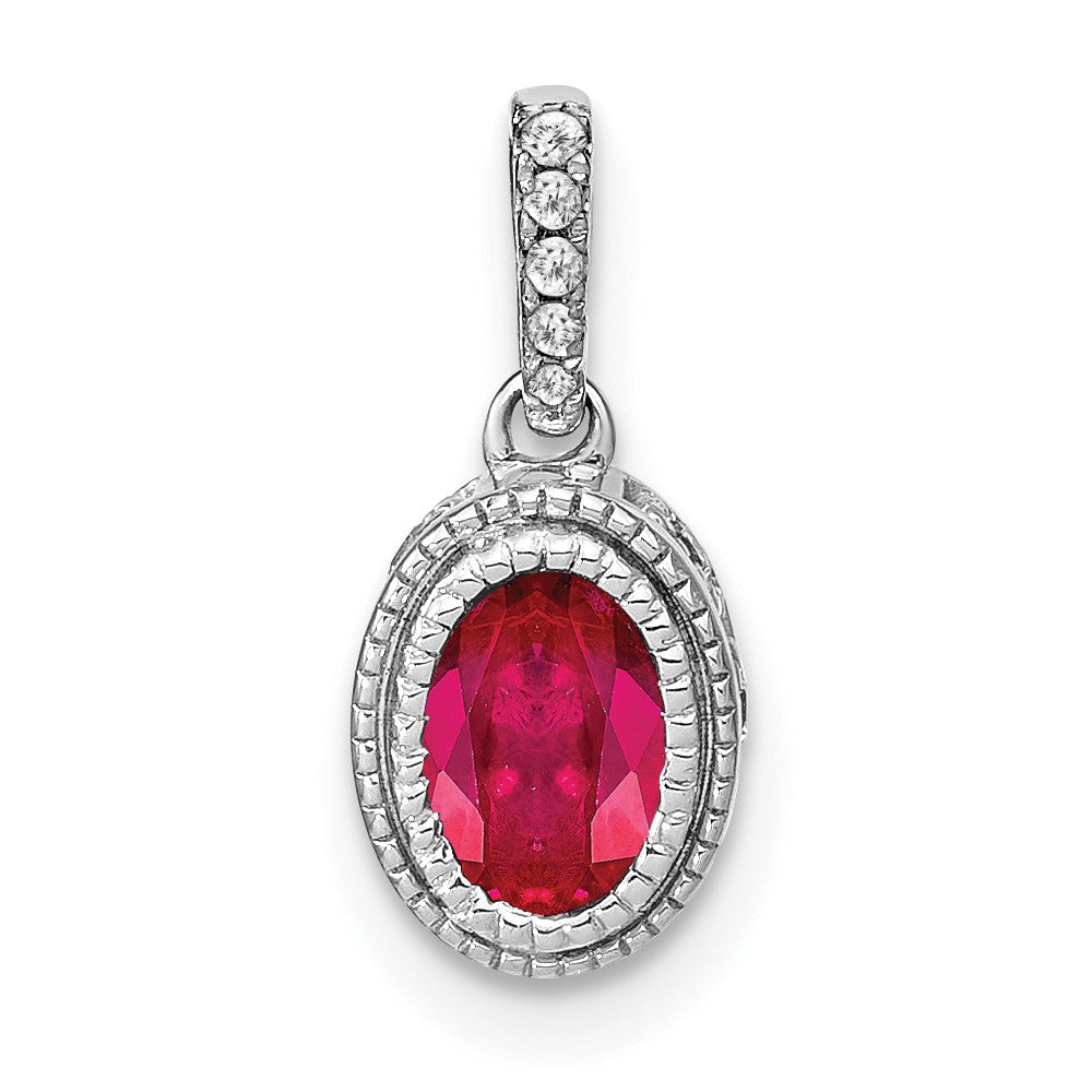 14k White Gold Oval Ruby and Diamond Pendant-PM7093-RU-011-WA