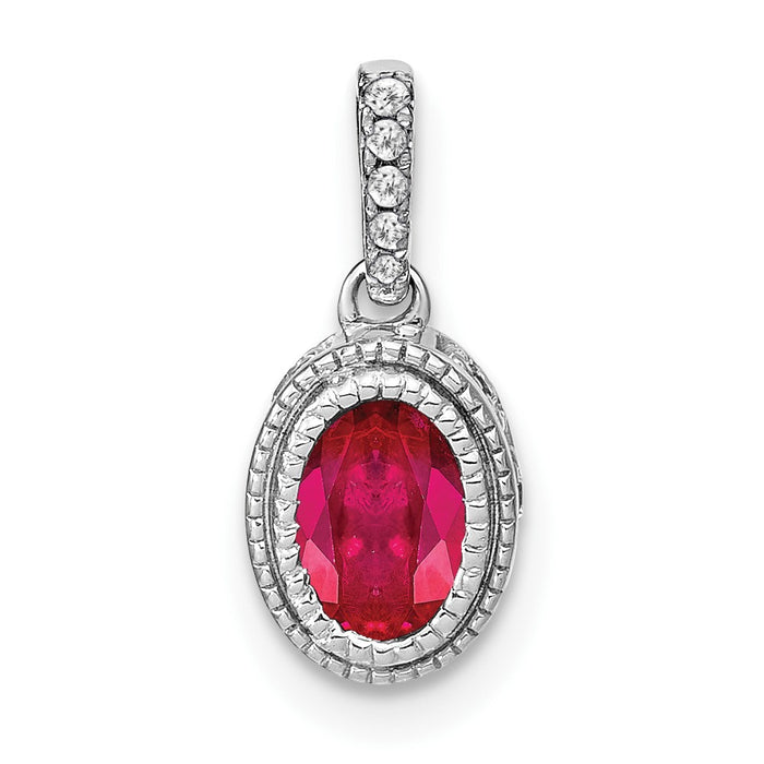 14k White Gold Oval Ruby and Diamond Pendant-PM7093-RU-011-WA