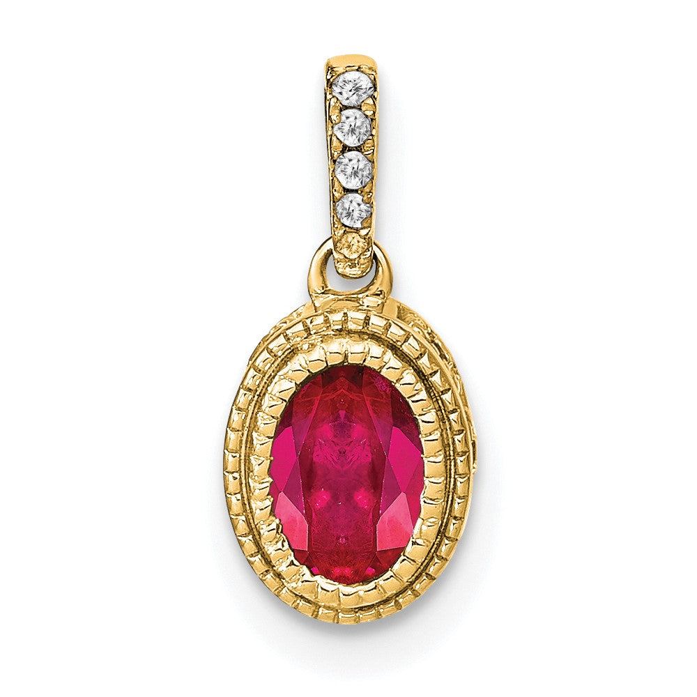14k Oval Ruby and Diamond Pendant-PM7093-RU-011-YA