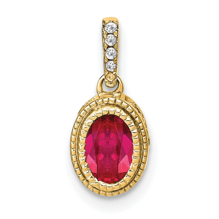 14k Oval Ruby and Diamond Pendant-PM7093-RU-011-YA